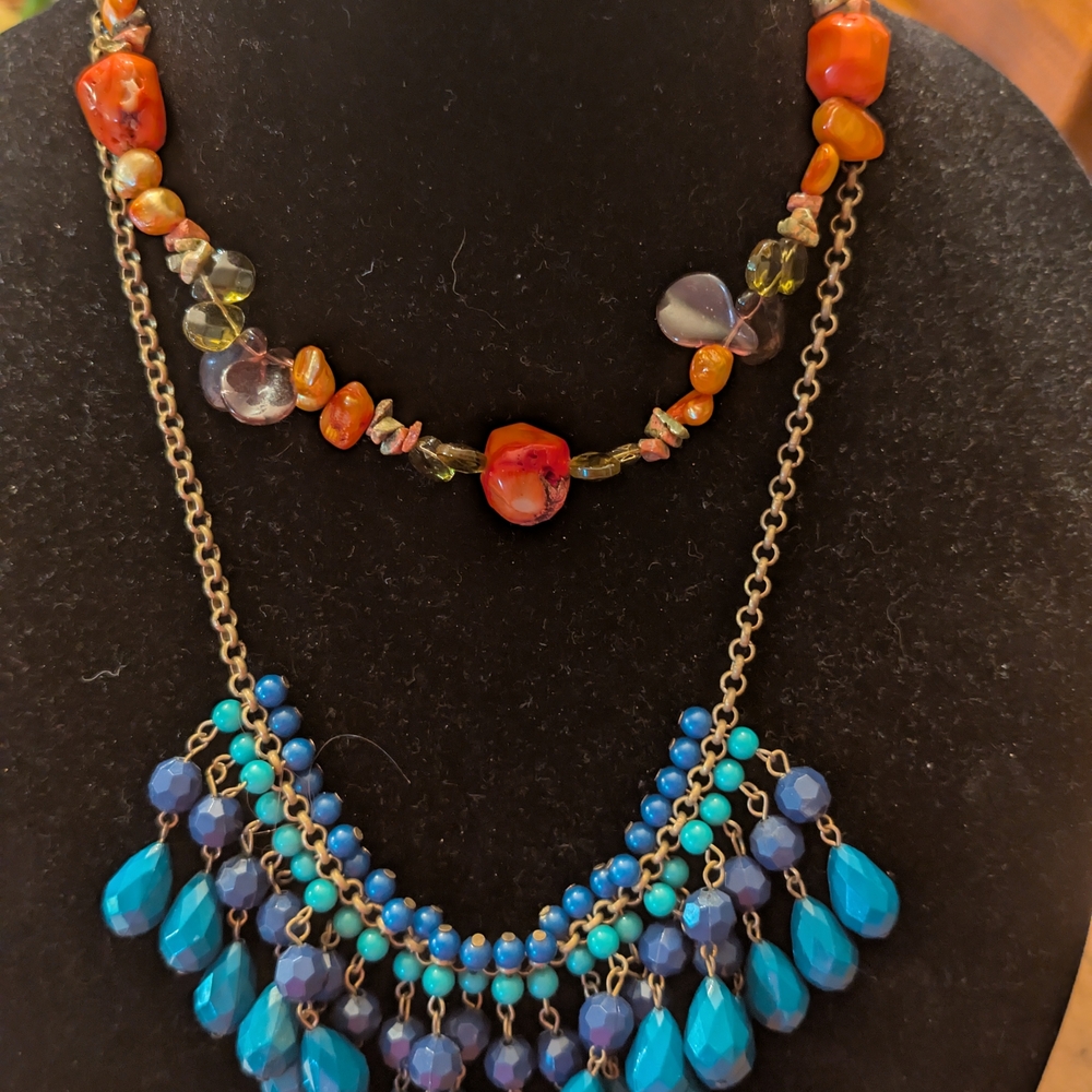 ​💎 Two-Piece Layered Statement Necklace Set  Bohemian Multi-Strand Choker & Bib